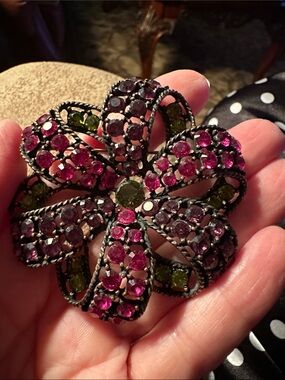 Pink and Green Crystal Floral Bow Brooch – Women Jewelry